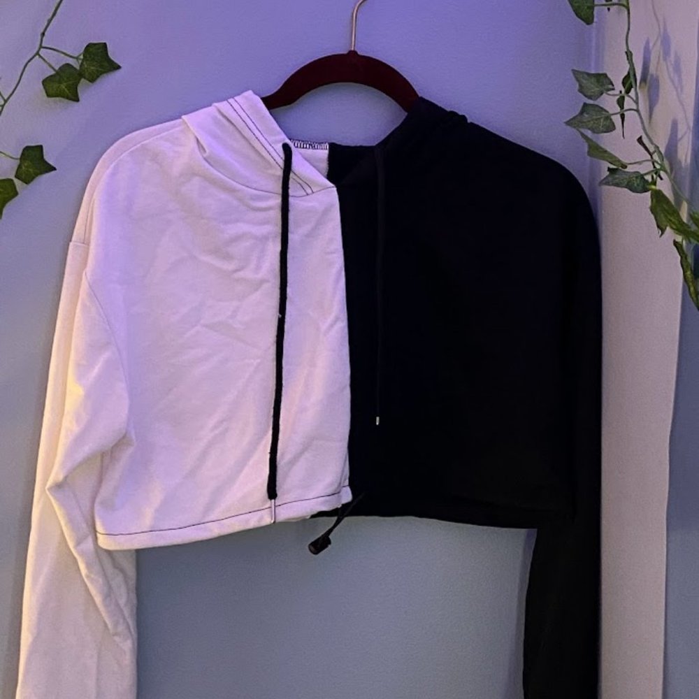 SHEIN Half an Half Black and White Hoodie
